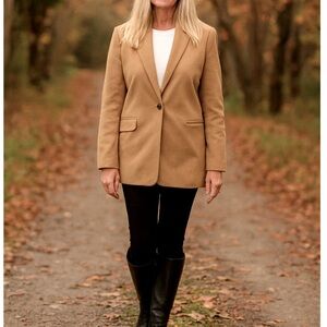 Women’s Lands' End Camel Tan Blazer wool cashmere classic equestrian coat sz 10